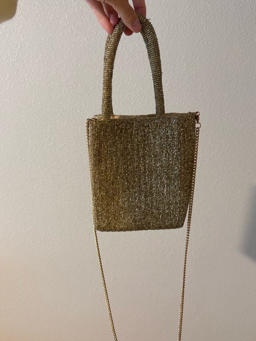Anthropologie Gold Beaded Mini Crossbody with Top Handle